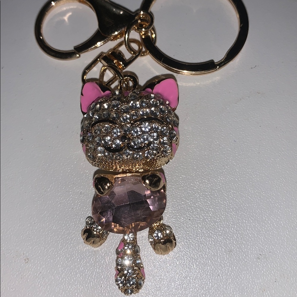Crystal Cat purse/bag Charm keychain in Pink and Gold